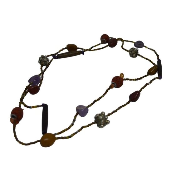 Boho Stone Beaded Earth Tone Necklace Manitee or Rope Length - Picture 5 of 10